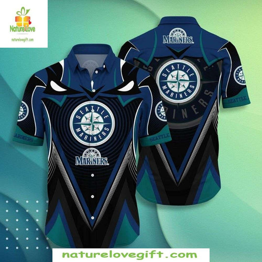Seattle Mariners Hawaiian Shirt Geometric Wave MLB Baseball Apparel