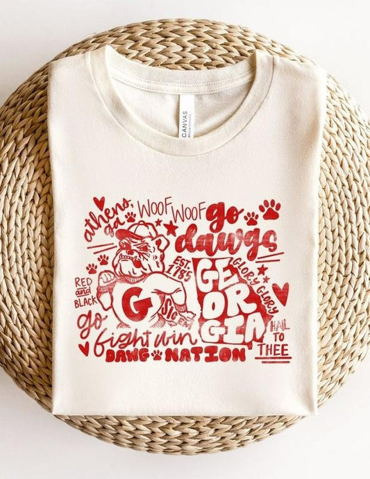 Georgia Bulldogs Doodle Team Pride Shirt, Red and Black Graphic T-shirt, Georgia Dawgs Fan Shirt, University of Georgia Apparel, College Sports T-shirt, Football Team Shirt