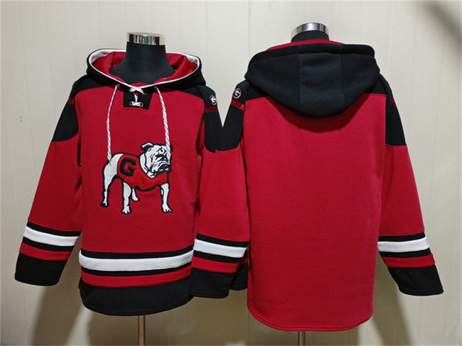 Georgia Bulldogs Blank Red Ageless Must-Have Lace-Up Pullover Hoodie