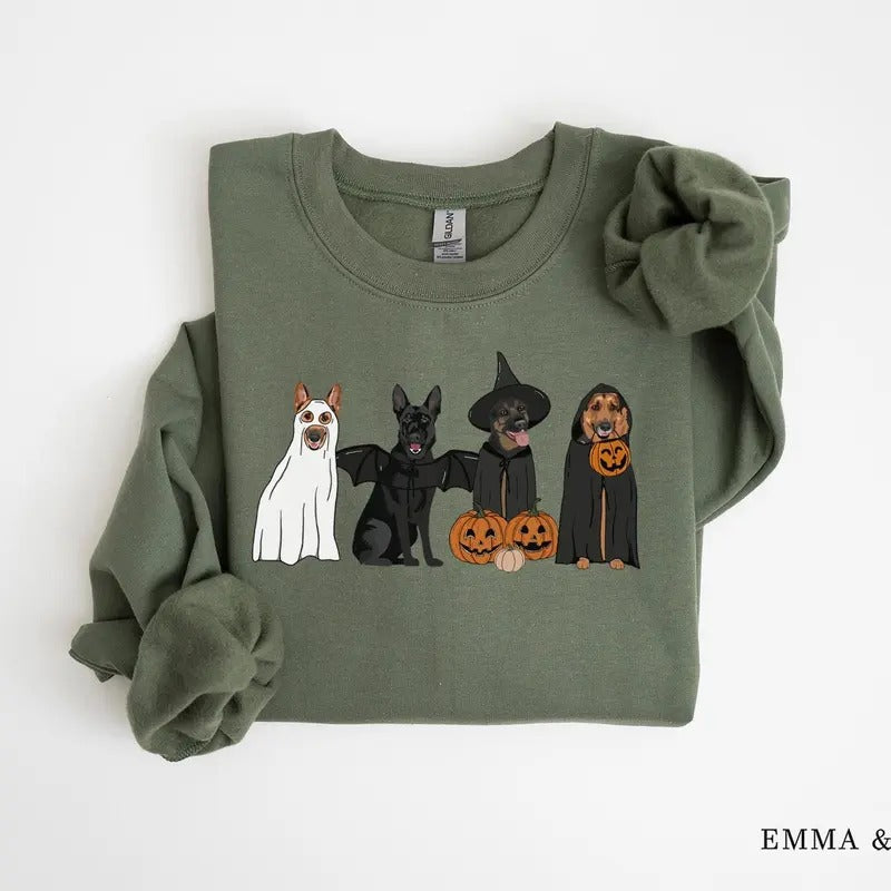 German Shepherd Halloween Sweatshirt, Ghost Dogs Sweatshirt, Halloween Dog, Halloween Shirts, Fall Sweater, Dog Lover...