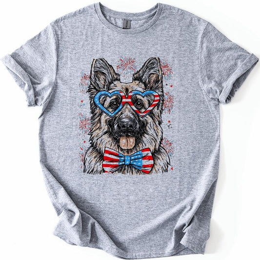 German Shepherd Patriotic Dog, USA, America, Pet Lover, 4th of July, Soft Style T-Shirt, Soft Style Tee, Women's Graphic Tshirt