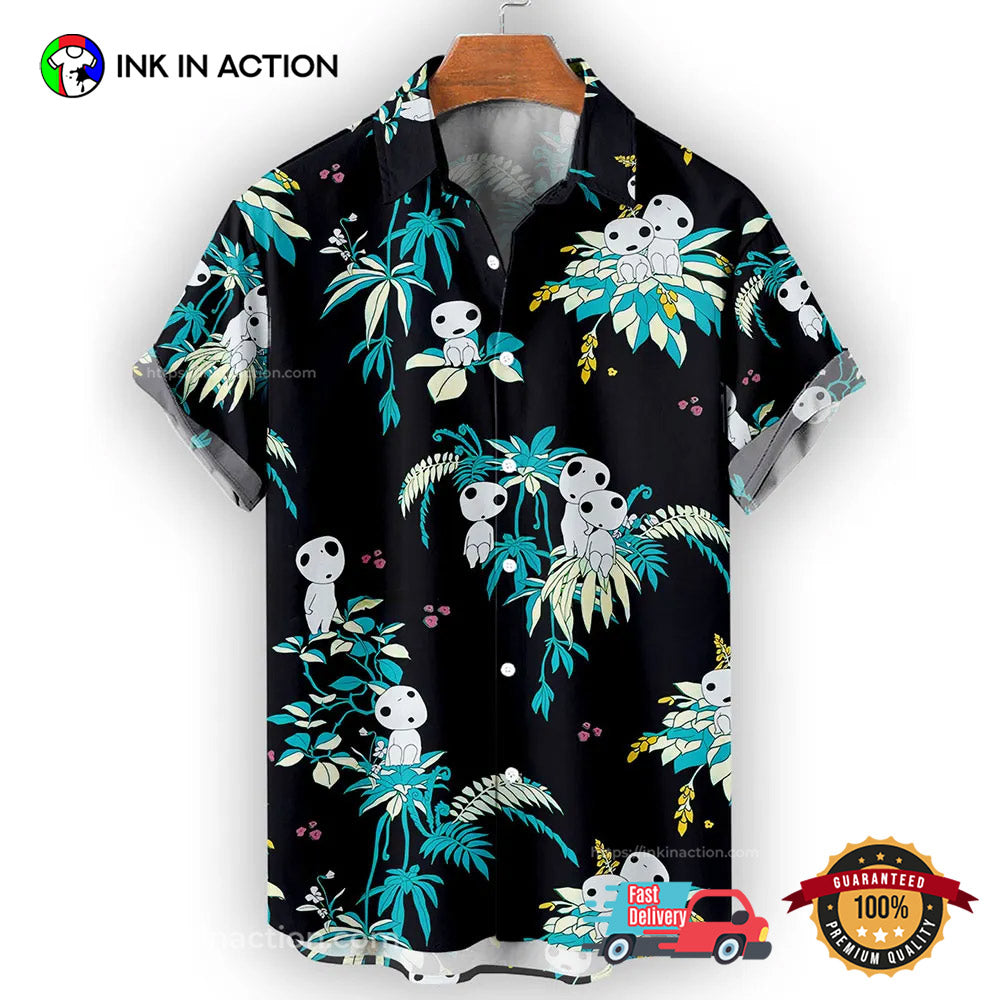 Ghibli Forest Spirit Button Up Kodama Hawaiian Shirt