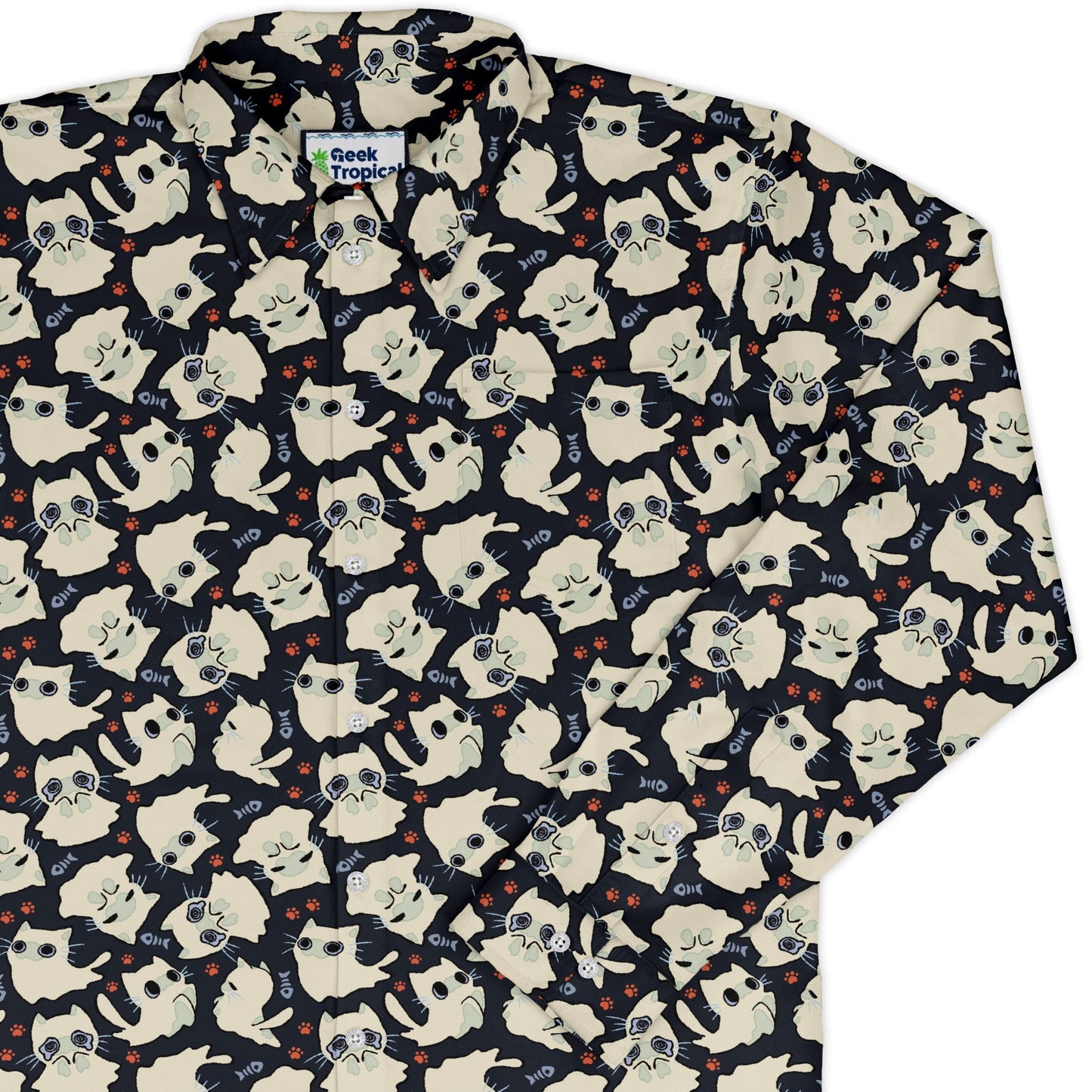 Ghost Cats Long Sleeve Button Up Shirt