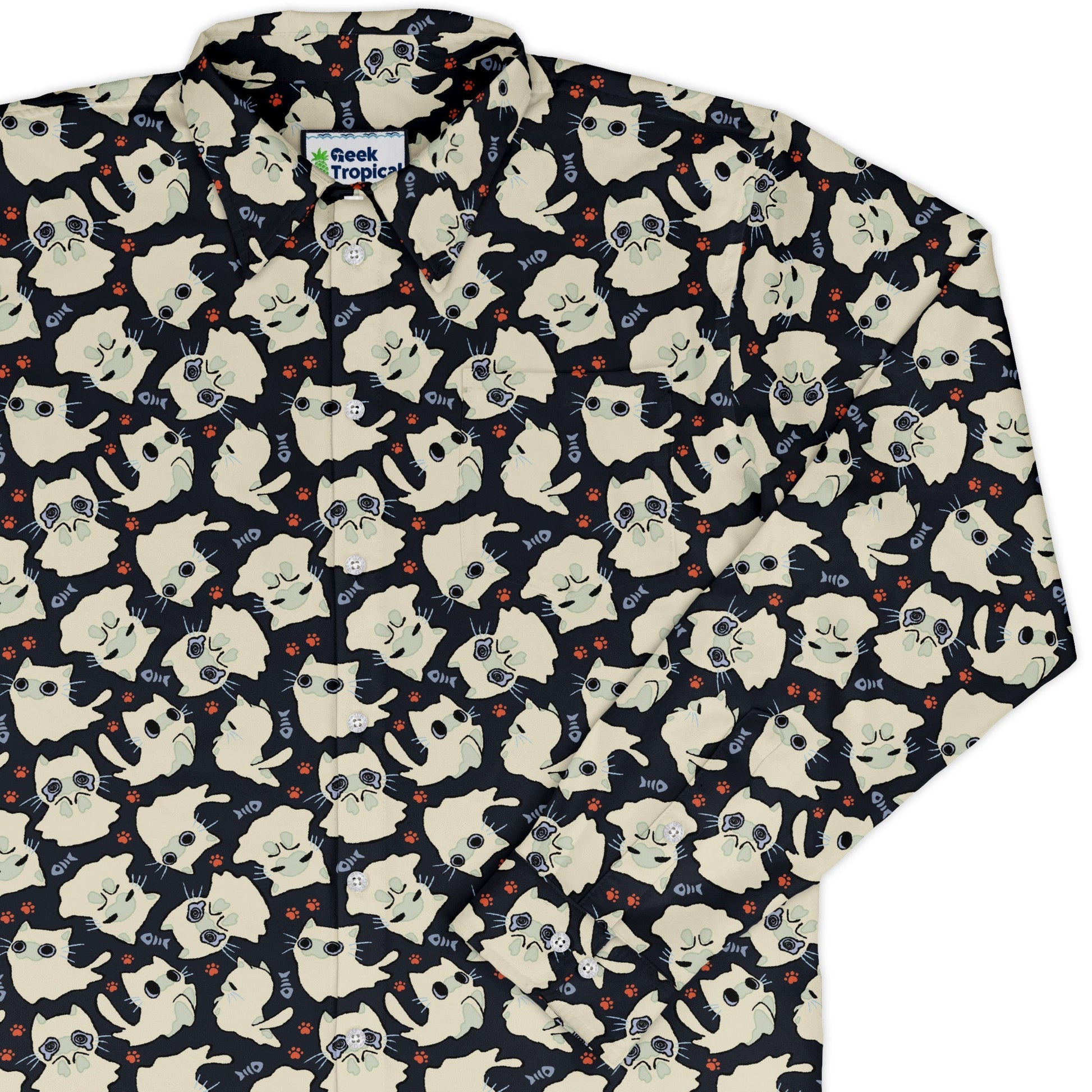 Ghost Cats Long Sleeve Button Up Shirt