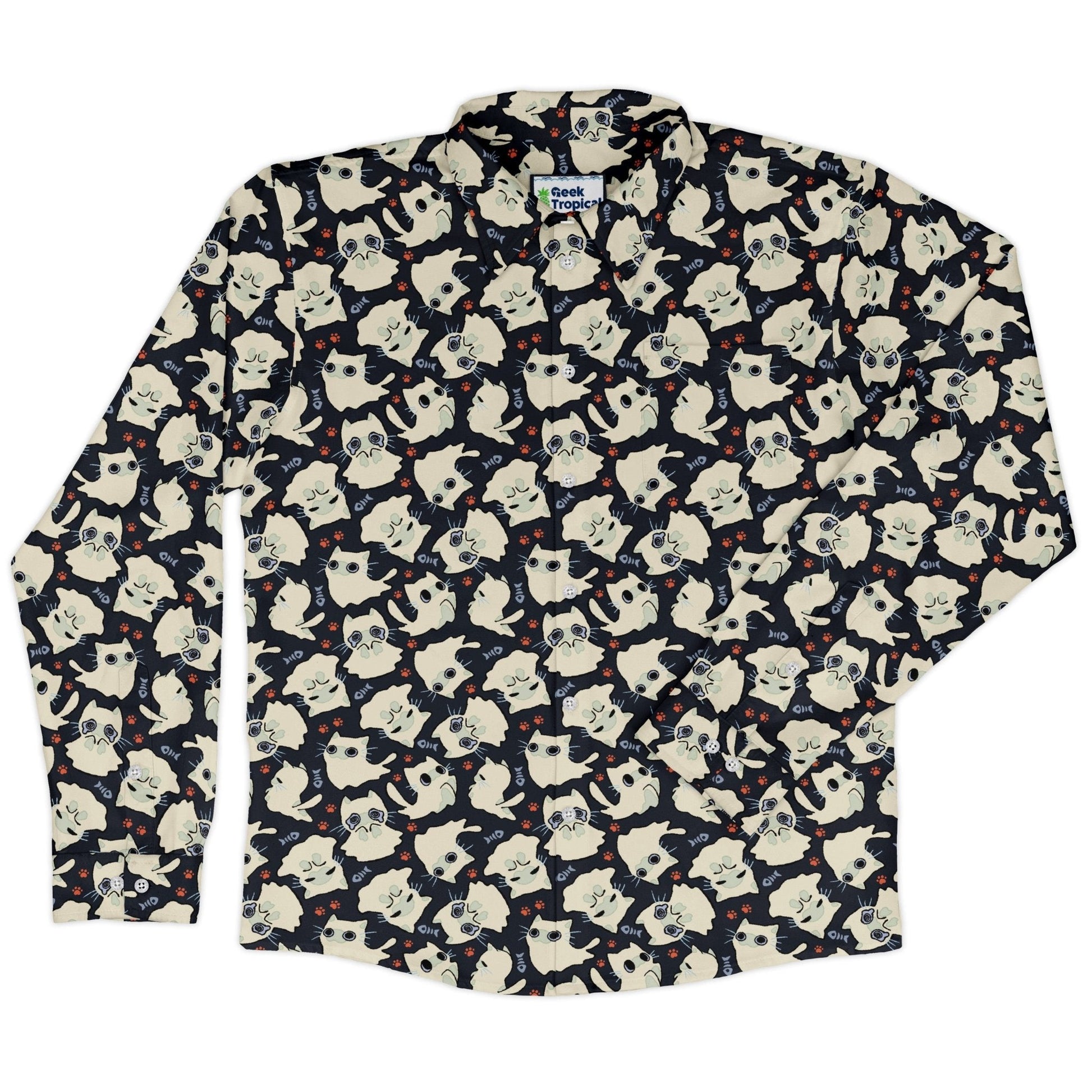 Ghost Cats Long Sleeve Button Up Shirt