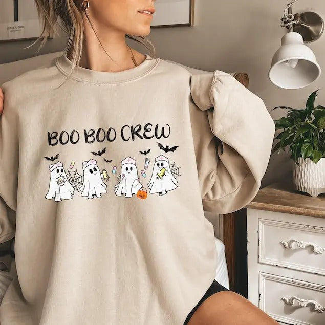 Ghost Nurses Halloween Sweatshirt,Nursing Student Sweatshirt,Spooky Season Sweatshirt,Boo Boo Crew,Halloween Nurse...
