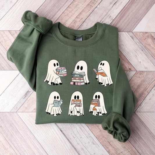 Ghost Reading Books Sweater, Bookish Halloween Sweatshirt, Halloween Teacher Gift, Librarian Halloween Hoodie, Ghost...