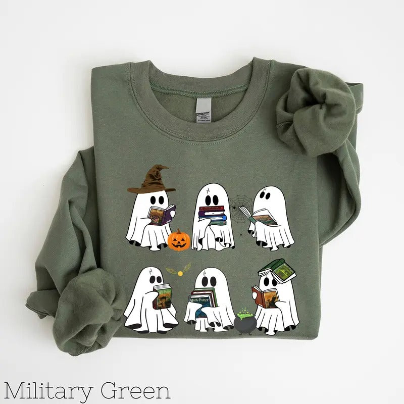 Ghost Reading Books Sweater, Bookish Halloween Sweatshirt, Halloween Teacher Gift, Librarian Halloween Hoodie, Ghost...