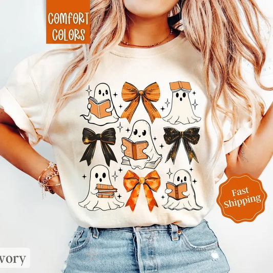 Ghost Reading Shirt Comfort Colors, Teacher Halloween Shirt, Librarian Shirt, Book Lover Tshirt, Reading Shirt, Teacher...