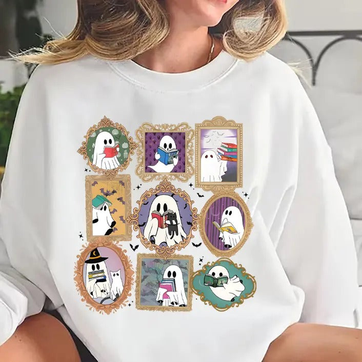 Ghost Reading Throne Of Glass Sweatshirt, Cute Ghost Reading Book Tee Shirt, Fourth Wing Ghost Reading Sweater, Acotar...