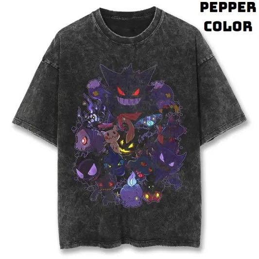 Ghost Type Family Vintage Graphic Tees, Gengar T-Shirt, Ghostly Gengar Shirts, Vacation Outfits, Unisex Anime Manga Shirt Top Menswear Streetwear