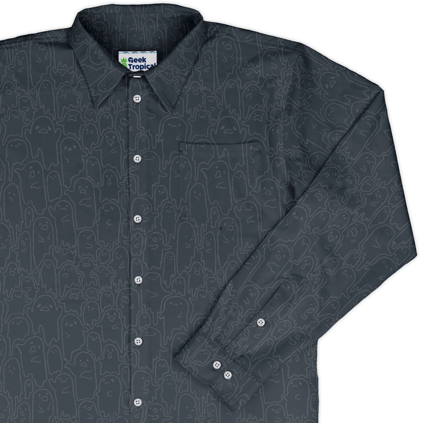 Ghost Wall Charcoal Blue Long Sleeve Button Up Shirt