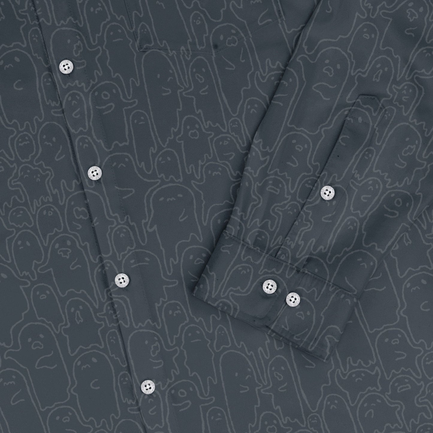 Ghost Wall Charcoal Blue Long Sleeve Button Up Shirt