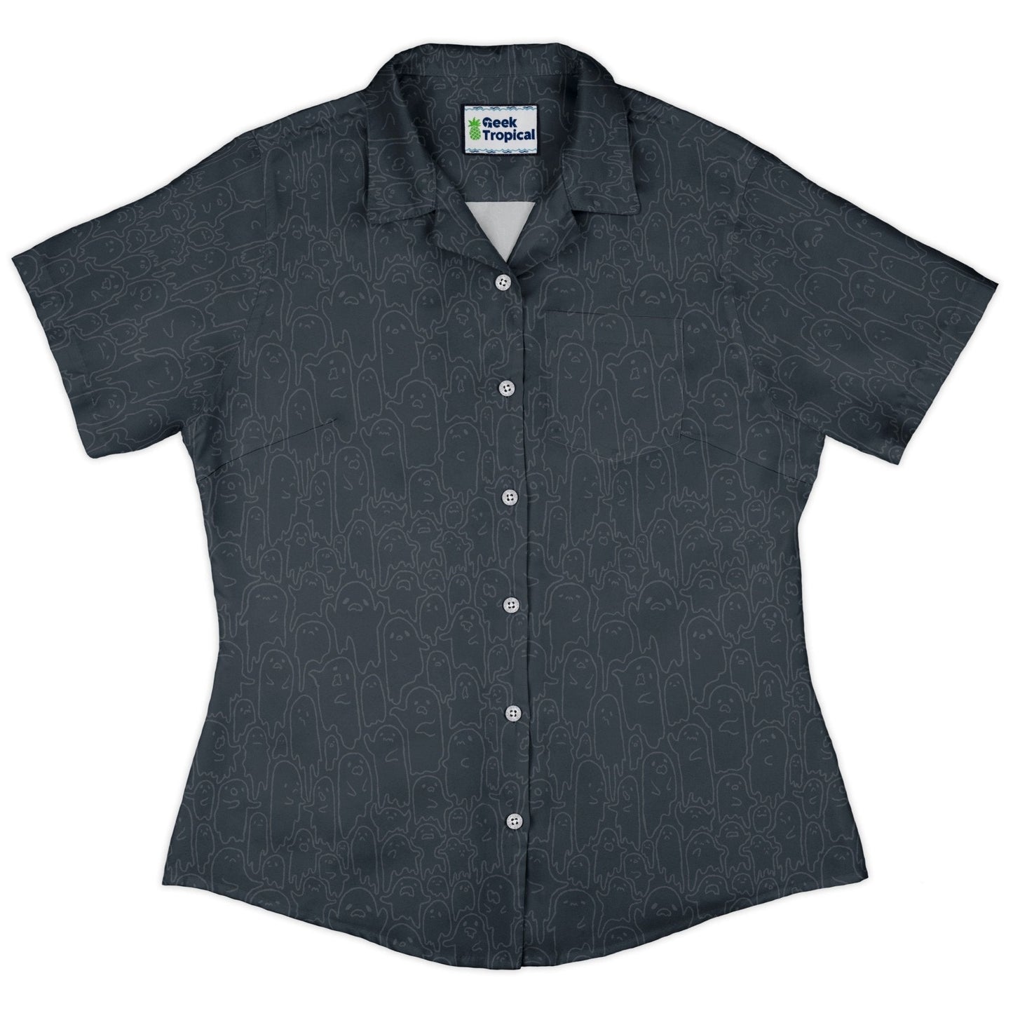 Ghost Wall Charcoal Blue Curvy Button Up Shirt