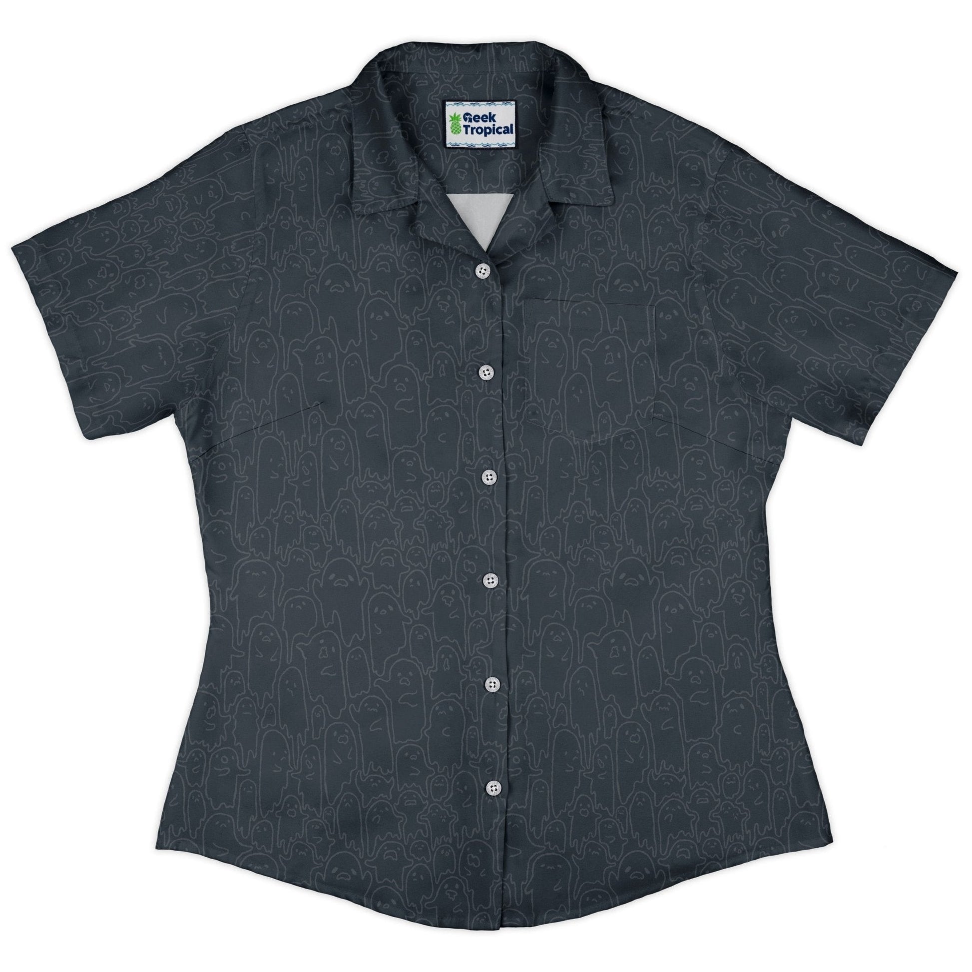 Ghost Wall Charcoal Blue Curvy Button Up Shirt