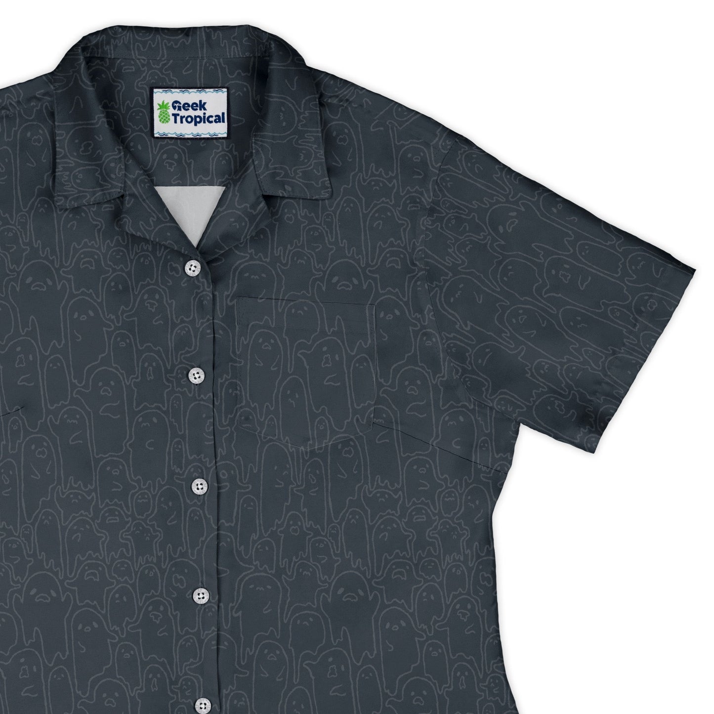 Ghost Wall Charcoal Blue Curvy Button Up Shirt