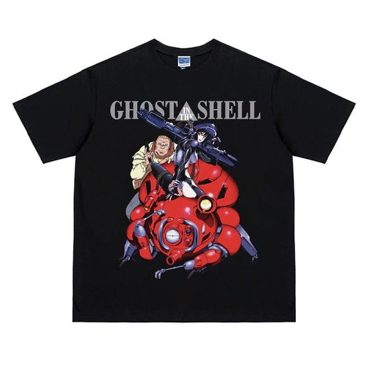 GhostShell "Settlement Screen" Vintage Oversized Tee Anime T-shirt 100% Cotton Original Design Men's Top for Fans Menswear Tshirt