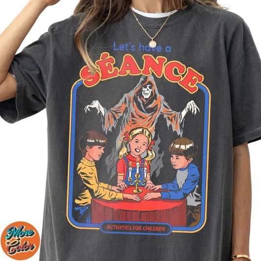 Ghosts Retro Movie Let's Have A Séance Activities For Children Shirts, Cotton Unisex T-Shirt, Crew Neck, Size S- 3XL, Menswear Top, Womenswear Top Underwear Streetwear