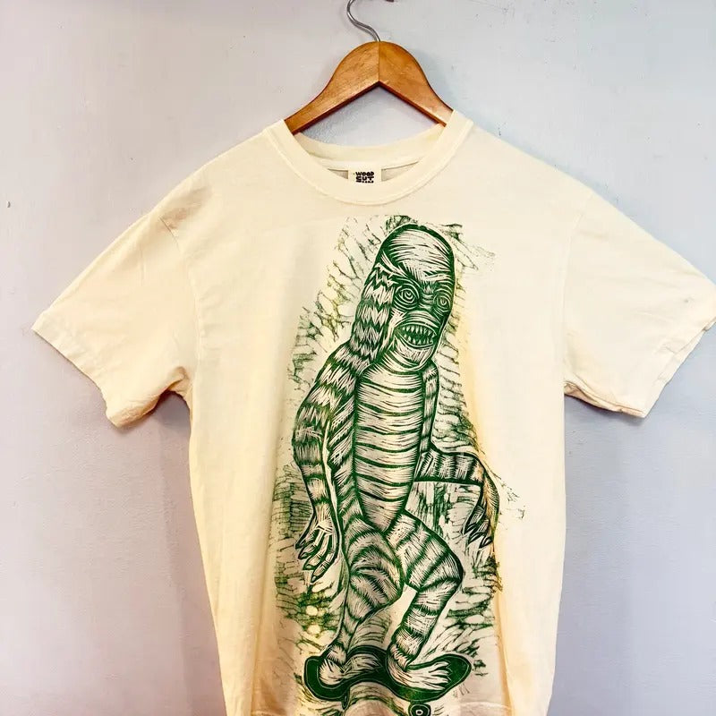 Giant  Creature Hand printed  Woodcut T Shirt Menswear Cotton Top Streetwear Casual Hoodie, Sweatshirt | InkThreadWorks.com