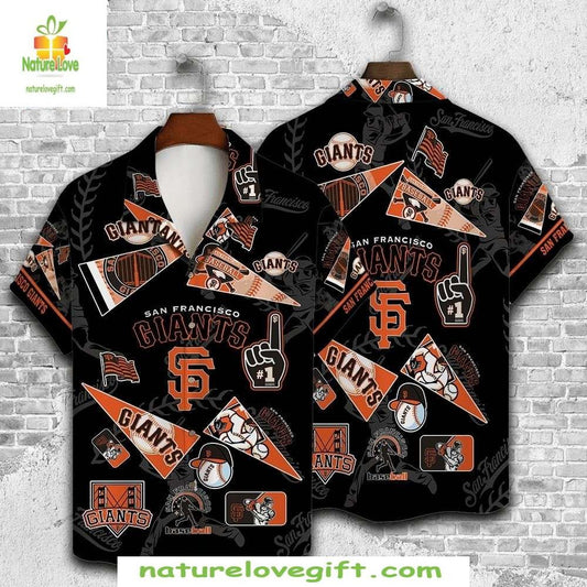 MLB Giants Retro Pennant Hawaiian Shirt Monochrome Baseball Fan Apparel