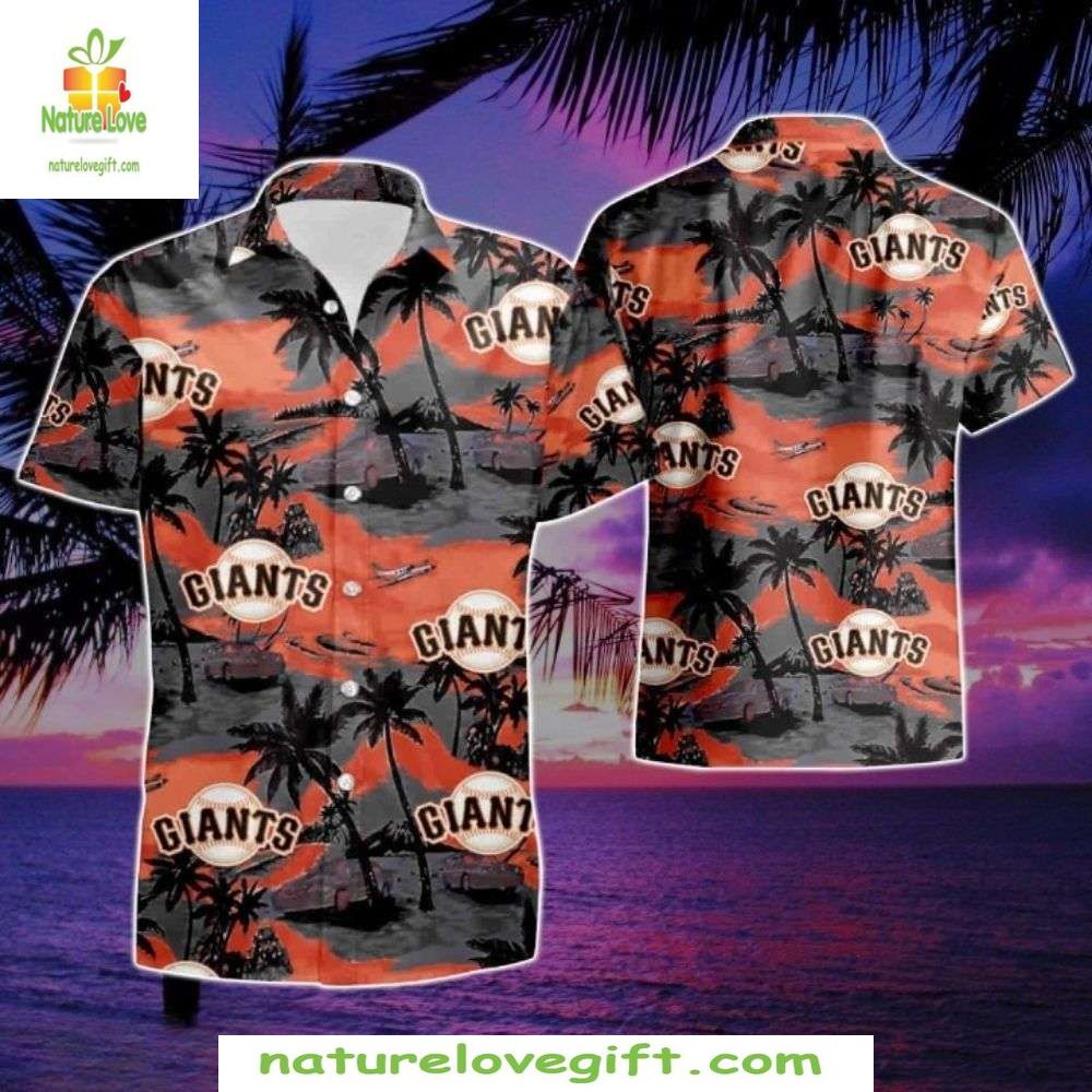 MLB Giants Hawaiian Shirt Tropical Dusk Silhouette Palms Sunset Baseball Apparel