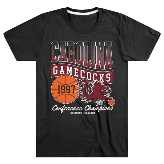 Gildan Vintage South Carolina Basketball 1997 Conference Champs Tee Classic Cotton Menswear Top Embroidered Hoodie Graphic Shirt Spandex Stretch Streetwear Fabric Casual Tropical