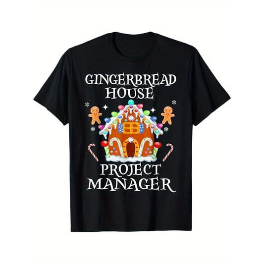 Gingerbread House Project manager Decorating Baking Xmas T-Shirt, Black, 100% Cotton, Gift for Men Dad Friends, S-XXXL...