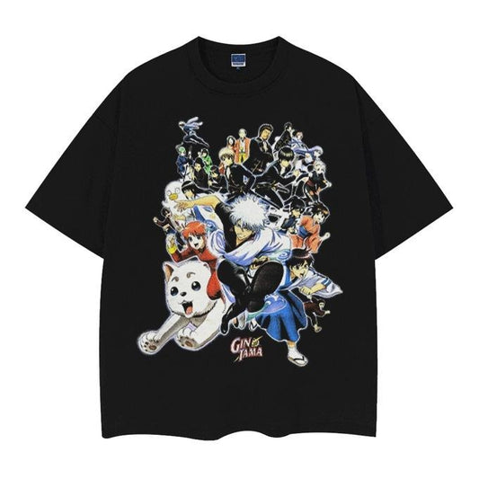 Gintama "Forever Gintama" Vintage Oversized Tee Anime T-shirt 100% Cotton Original Design Men's Top Casual Baggy