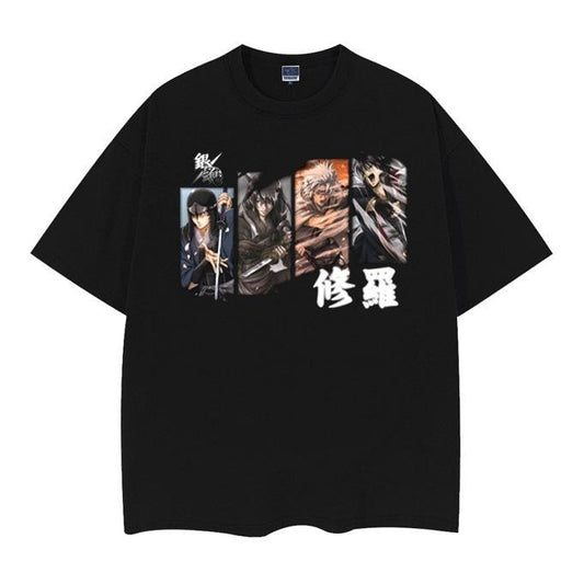 Gintama "Joui Rebels" Vintage Oversized Tee Anime T-shirt 100% Cotton Original Design Men's Top Streetwear Casual