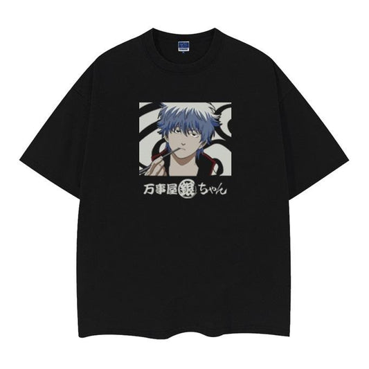 Gintama "Yorozuya Sakata Gintoki" Vintage Oversized Tee Anime T-shirt 100% Cotton Original Design Men's Top Streetwear Casual Menswear Tshirt
