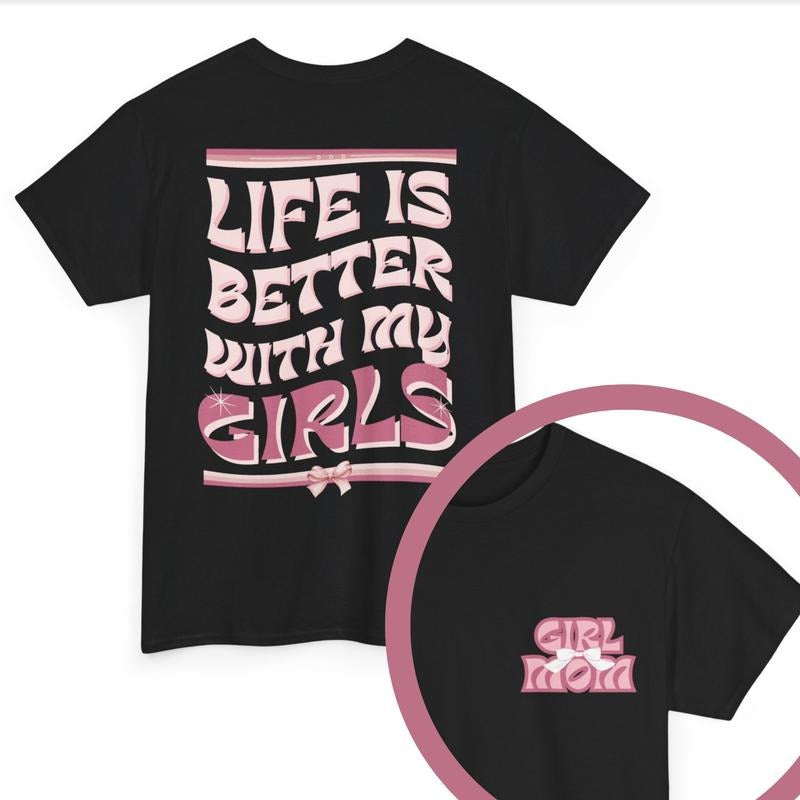 Girl Mom Oversized Tee, Two Sided with 3 Color Options, Girl Mama Graphic Tees, Pink Bow Shirt, Cute Mom Clothes for Summer mama graphictees