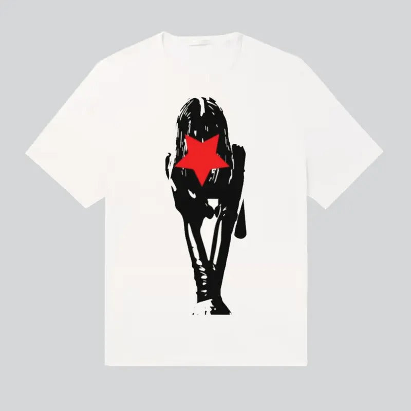 Girl Red Star Graphic Retro Y2k Fashion T-Shirt Streetwear Fashion Cotton Fabric