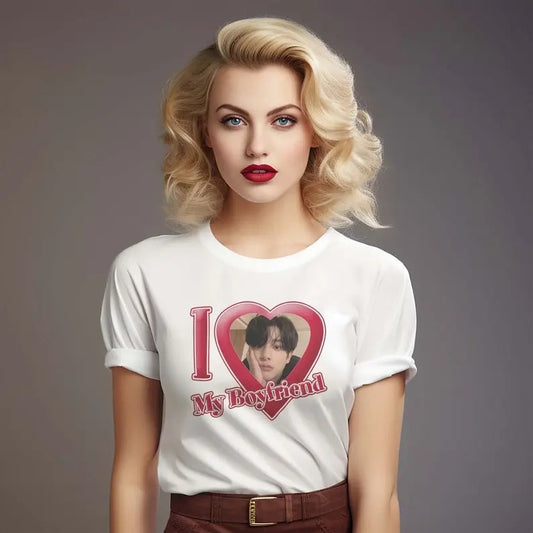 Personalized "I Love My Boyfriend/Girlfriend" Custom Photo T-Shirt, Customizable I Love My Boyfriend Shirt,  Valentine Gift I Love My Boyfriend/Girlfriend Custom Picture