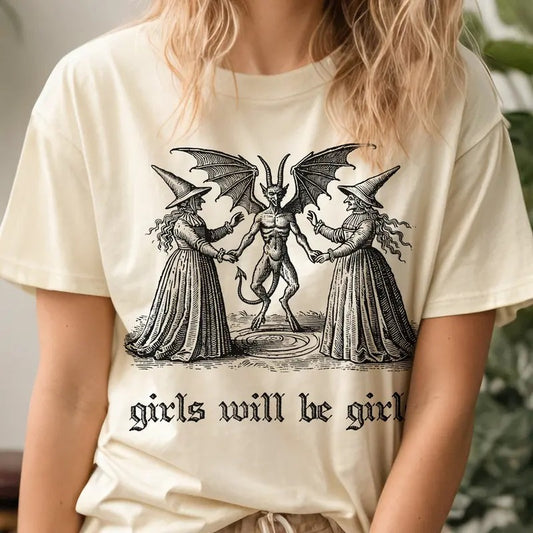 Girls Will Be Girls Witch Shirt, Halloween Shirt, Funny Feminist Tee, Spooky Witchy Top, Unisex Short Sleeve Tee Shirt, Casual Clothing