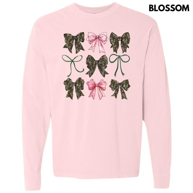 Girly Camo Bow Collage Long Sleeve Comfort Colors T-Shirt 'NLB' Hoodie, Sweatshirt | InkThreadWorks.com