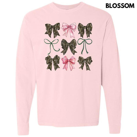 Girly Camo Bow Collage Long Sleeve Comfort Colors T-Shirt 'NLB' Hoodie, Sweatshirt | InkThreadWorks.com