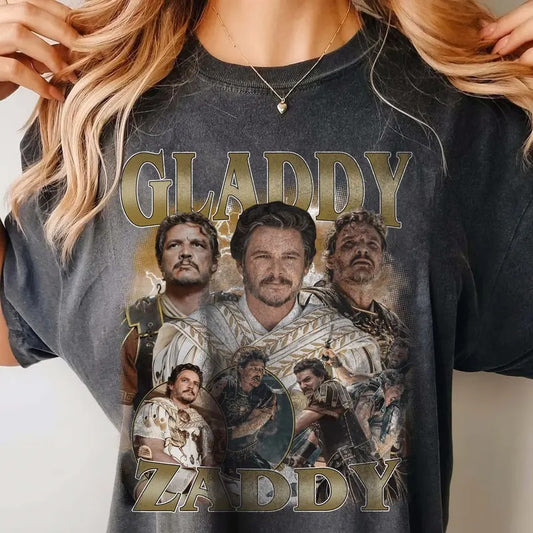 Gladdy Zaddy Pedro Pascal Gladiator 2 Comfort Colors Unisex T-shirt For Men- For Women, Y2K 90s Retro Movie Bootleg Tshirt, Fit Soft Cotton Prints Top