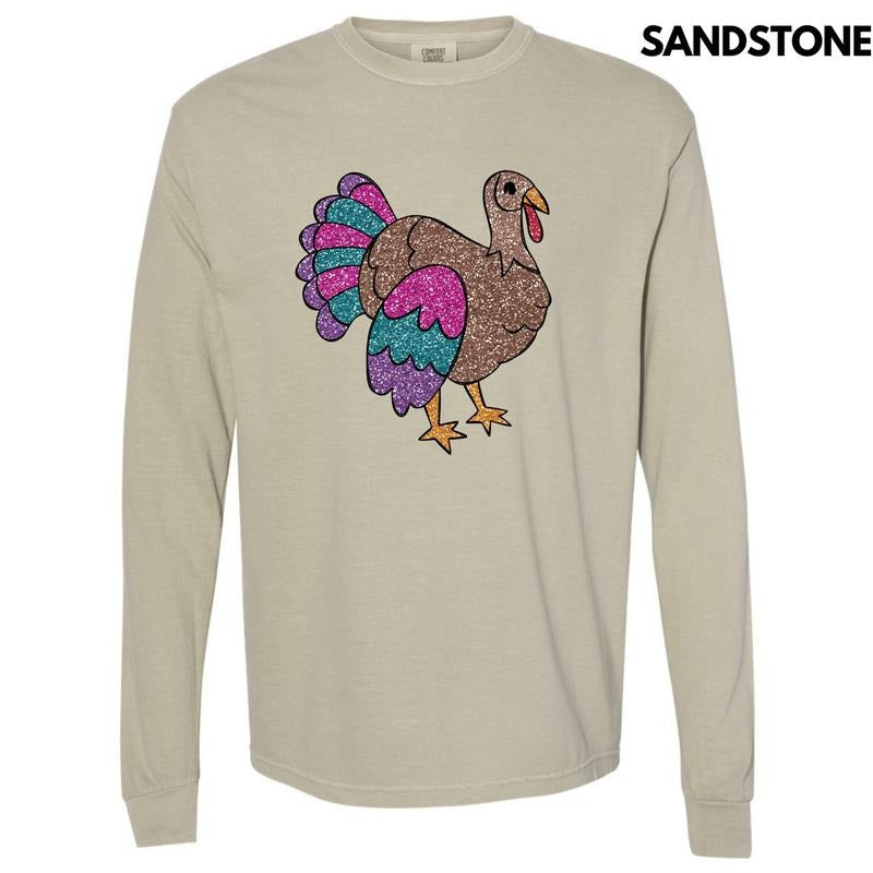 Glam Turkey FAKE Glitter Long Sleeve Comfort Colors T-Shirt 'NLB' Hoodie, Sweatshirt | InkThreadWorks.com