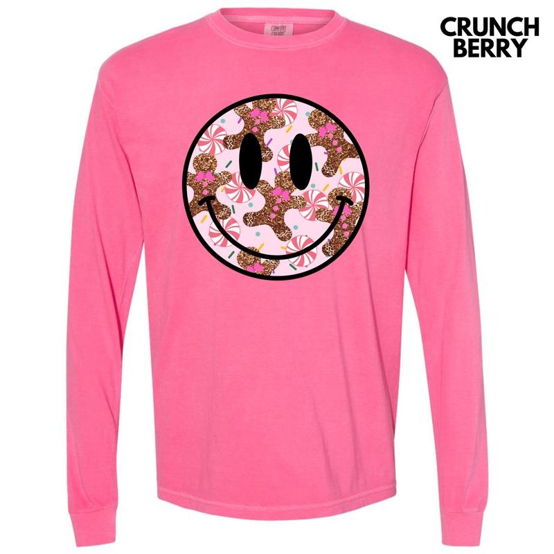 Glitter Gingerbread Happy Face Long Sleeve Comfort Colors T-Shirt 'NLB' Hoodie, Sweatshirt | InkThreadWorks.com