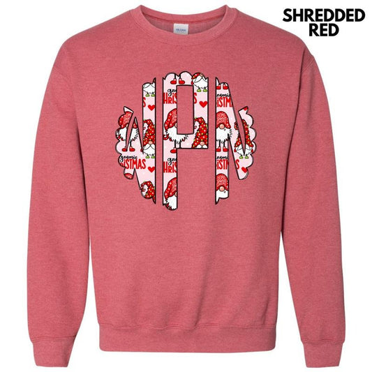 Gnome Christmas Monogram Sweatshirt 'NLB' T-Shirts, Hoodie | InkThreadWorks.com