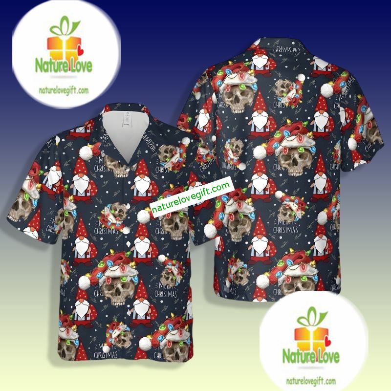Gnomes And Skull Claus Blue Hawaiian Shirt Outfit