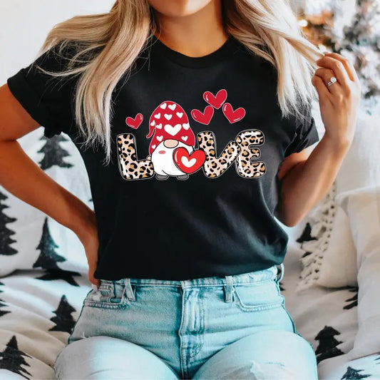 Gnomies Valentines Day Love T-Shirt, Valentine Gnome Shirt, Leopard Love Tee, Valentines Day Gift Tee, Gnome Lovers...