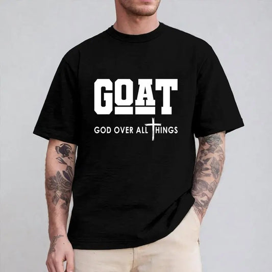 Goat God Over All Things Shirt, Jesus Tee, Casual Style Crew Neck Short Sleeve T-Shirt Tops Trendy for Unisex, For Men,...