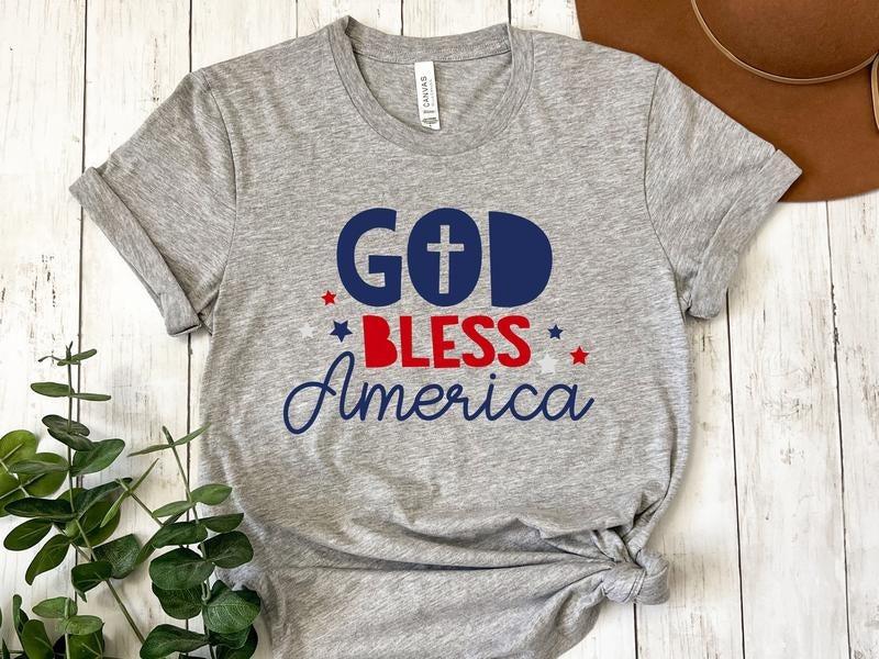 God Bless America Shirt Fourth Of July Shirt Usa Shirt Red White Blue Gift For Her Unisex Men's Women's Clothing Retro...