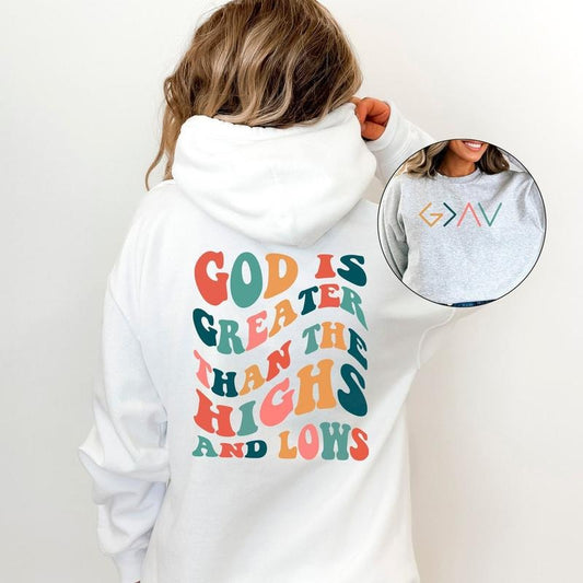 God Is Greater Than The Highs And Lows Sweatshirt, Faith Sweater, Groovy Christian Sweatshirt, God Hoodie, Jesus...