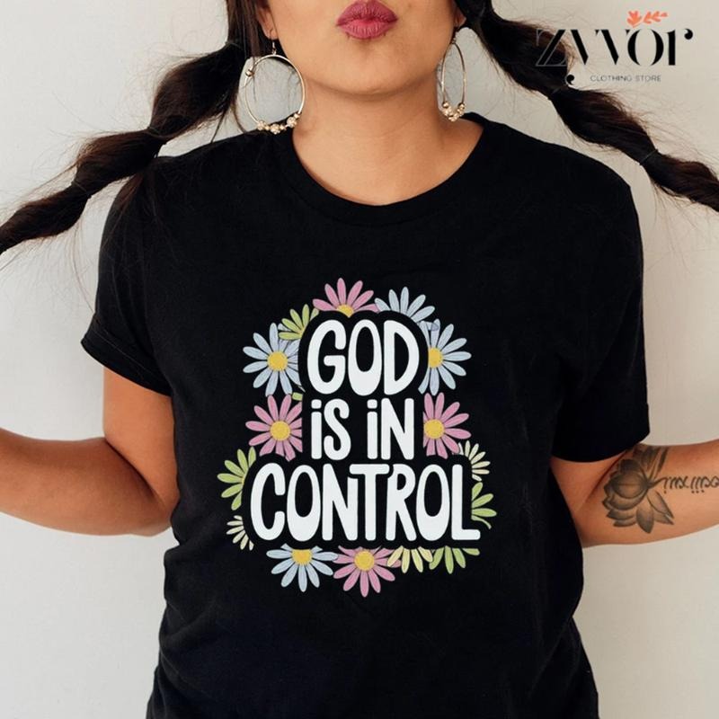God Is In Control Shirt Casual Style Crew Neck Short Sleeve T-Shirt Tops Trendy for Unisex, Perfect Gift Hoodie, Sweatshirt