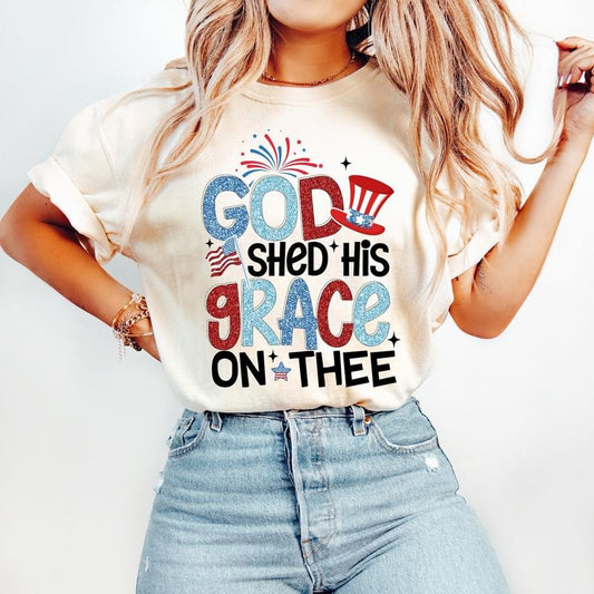 God Shed His Grace T-Shirt, 4th Of July T-Shirt, America T-Shirt, Independence Day T-Shirt, Patriotic T-Shirt, USA flag...