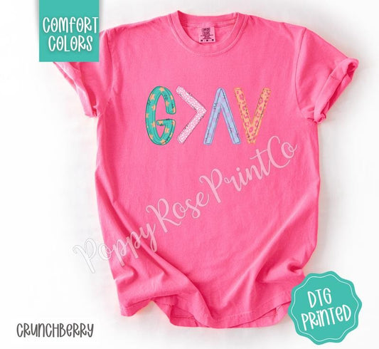 God is Greater Shirt Comfort Colors, Trendy Religious Women's Tshirt Hoodie, Sweatshirt | InkThreadWorks.com