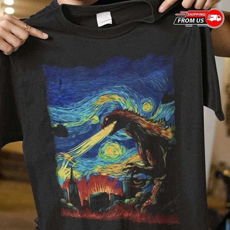Godzilla Starry Night Shirt, Godzilla Hoo, Godzilla T-Shirt, Dinosaur Shirt Hoodie, Sweatshirt | InkThreadWorks.com