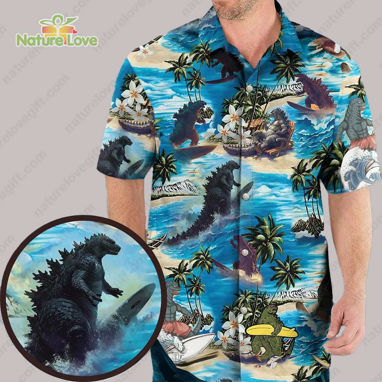 Godzilla The Cartoon​ Character Surfing Godzilla Hawaiian Shirt
